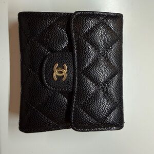 Black Quilted Leather Wallet with Gold Logo